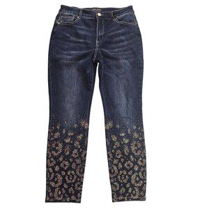 Frank Lyman Womens Denim Jeans With Gold Leopard Print Design L/G